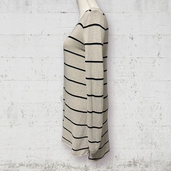 OLD NAVY | Thin Striped Beige Black Long Sleeve V Neck Tunic Sweater Size S M - Picture 3 of 9